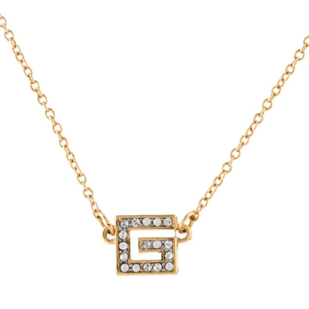 Givenchy Gold Plated Paved Crystal Rhinestone G Initial Logo Pendent Necklace